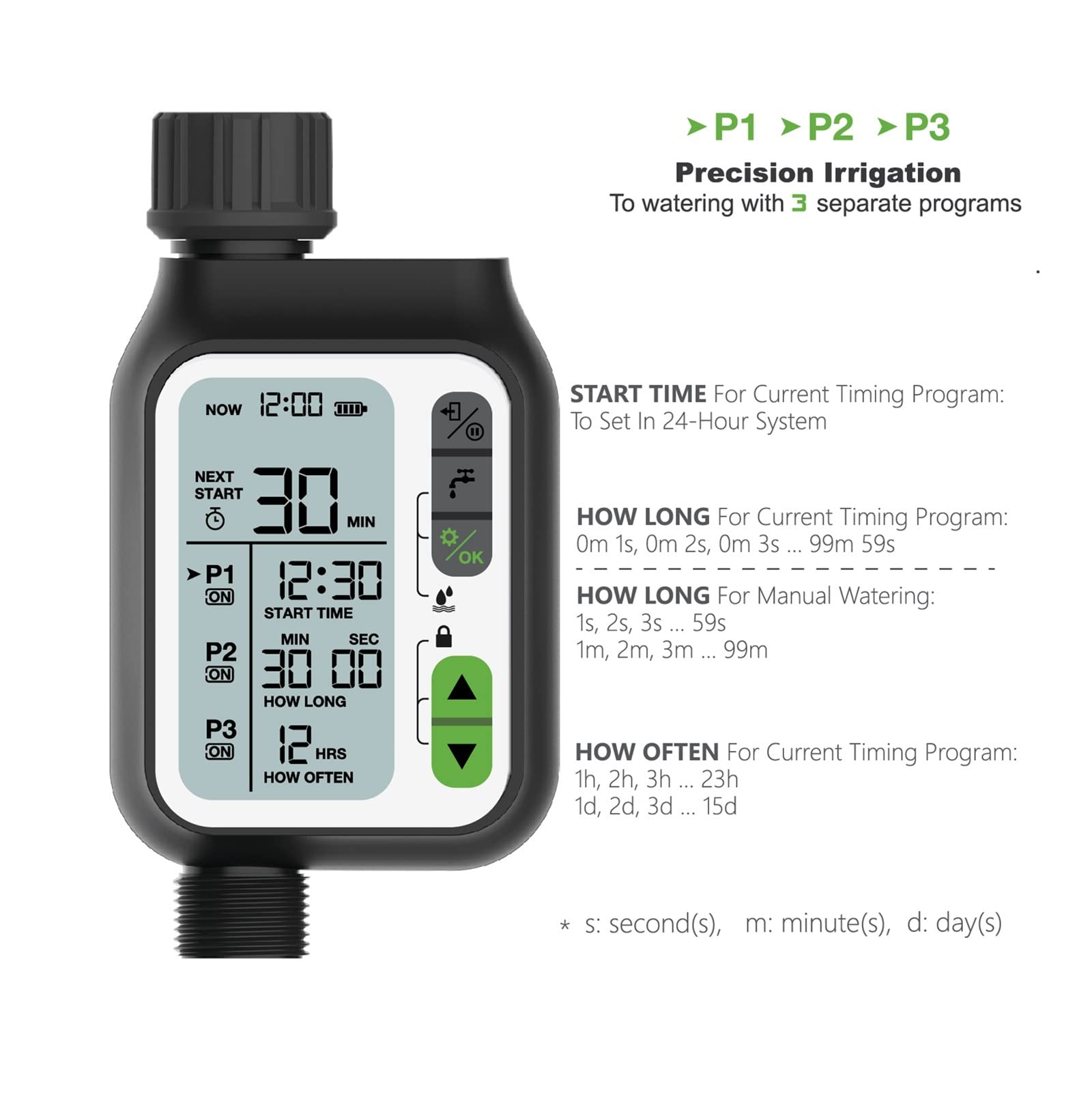 Valvola dell'acqua intelligente Spegnimento timer dell'acqua per irrigazione digitale Accessori per gocciolamento da giardino Set di programmi per timer per irrigazione Sensore pioggia intelligente