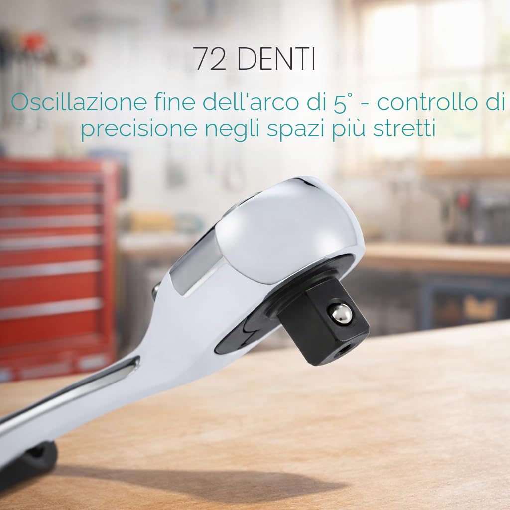 TOPWAY Cricchetto Reversibile 3/8", Manico per Chiave a Bussola a Sgancio Rapido a 72 Denti, Acciaio al Cromo Vanadio di Alta Qualità, Attrezzo per Riparazioni Auto, 200mm 422907