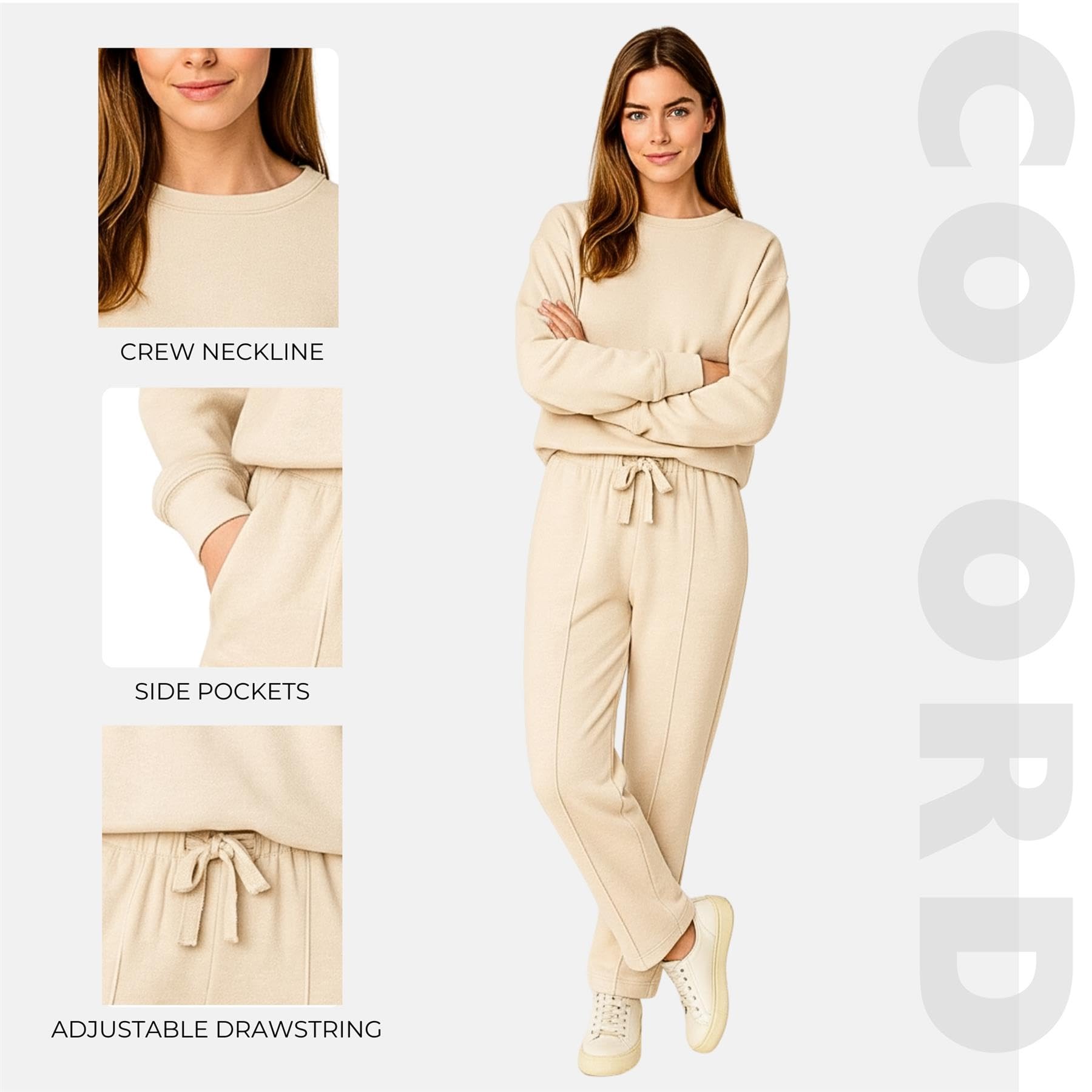 Co Ord - Tuta da donna, set completo da 2 pezzi, top a maniche lunghe con pantaloni a gamba dritta e tasche, set da donna per l'inverno, caldo, abbigliamento sportivo, palestra, aeroporto