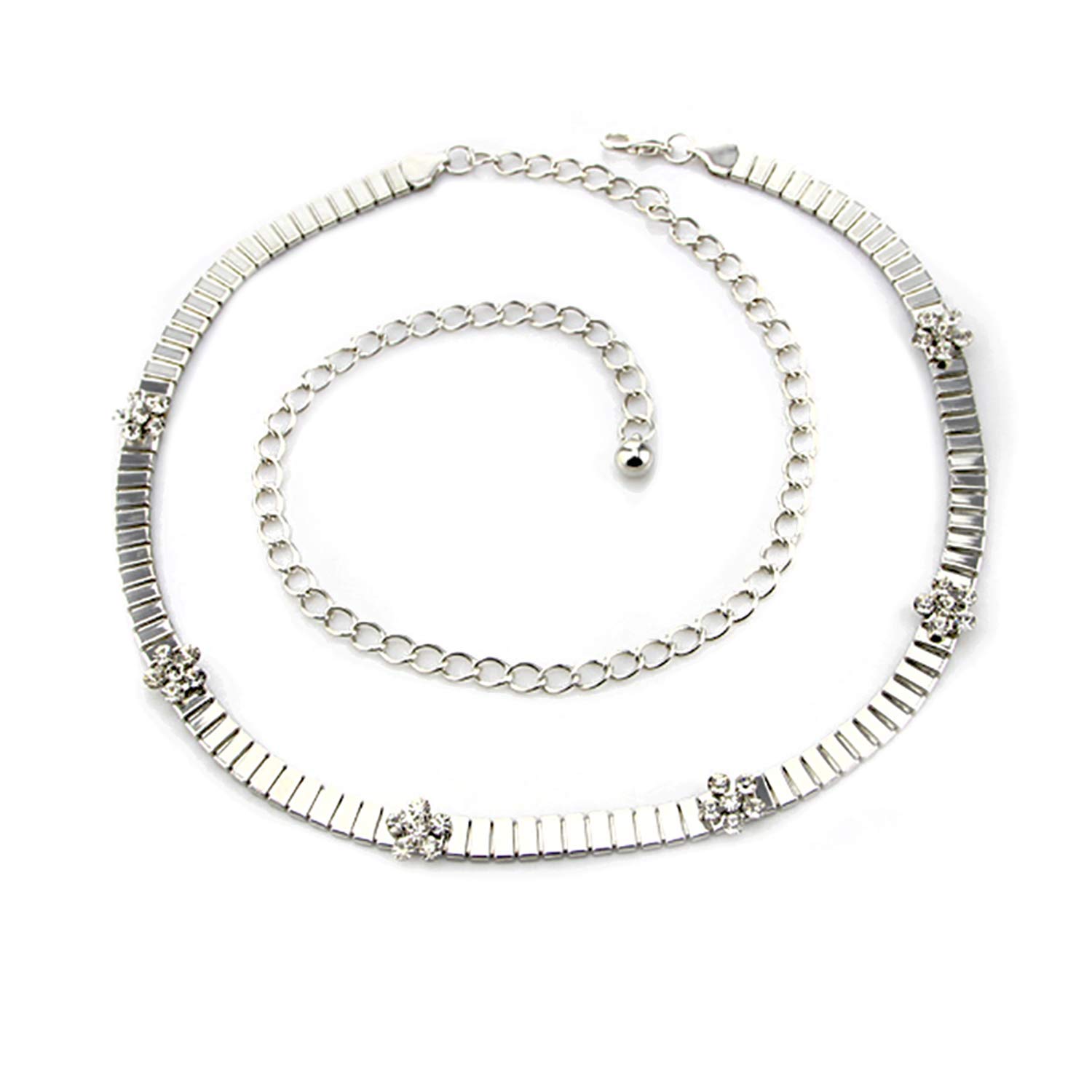Trimming Shop Women's #Flower Shaped Diamante Waist Belt Adjustable Metal Body Chain Stylish Clasp, Fashionable Accessory Waistband Casual And Formal Wear, Dress, Western Outfits