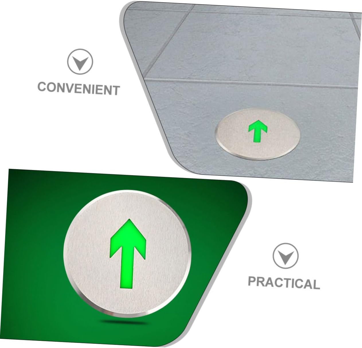 NUOBESTY 2pcs Sturdy Metal Arrow Exit Sign Directional Led Safety Sign Stainless Steel Illuminated Floor for Emergency Exit