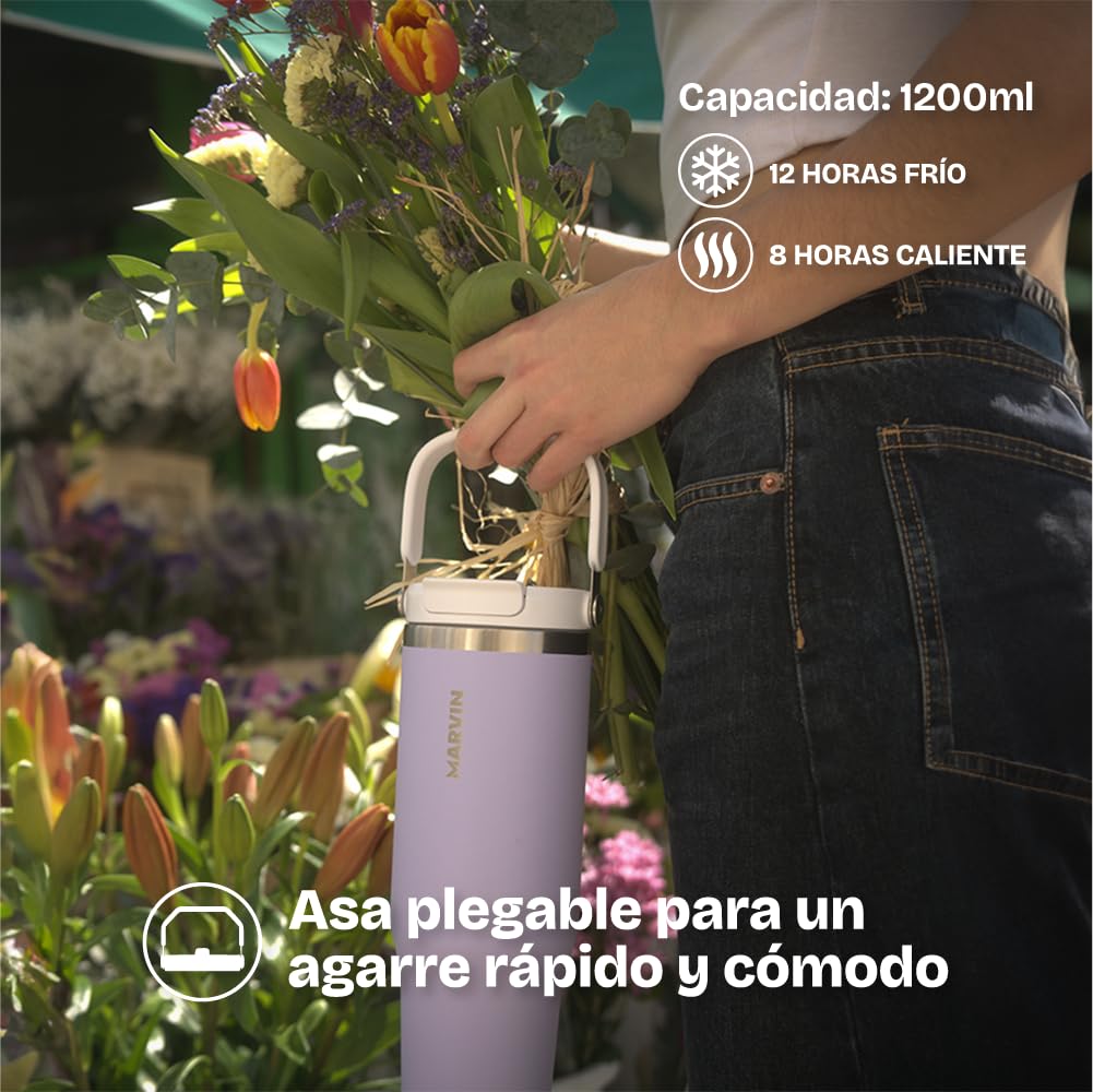 MARVIN THE ICED – 1200 ML – Termo Acero Inoxidable Reutilizable – Botella Térmica Premium para Frío y Calor – Estilo Elegante para Deporte, Trabajo y Urbano (Soul)