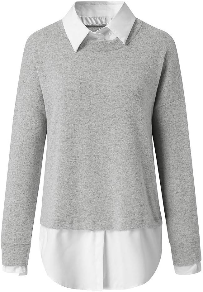 Heevina Womens Sweaters for Women 2 in 1 Shirt Loose Solid Color Long Sleeve Base Cozy Pullover Jumpers Fall Winter
