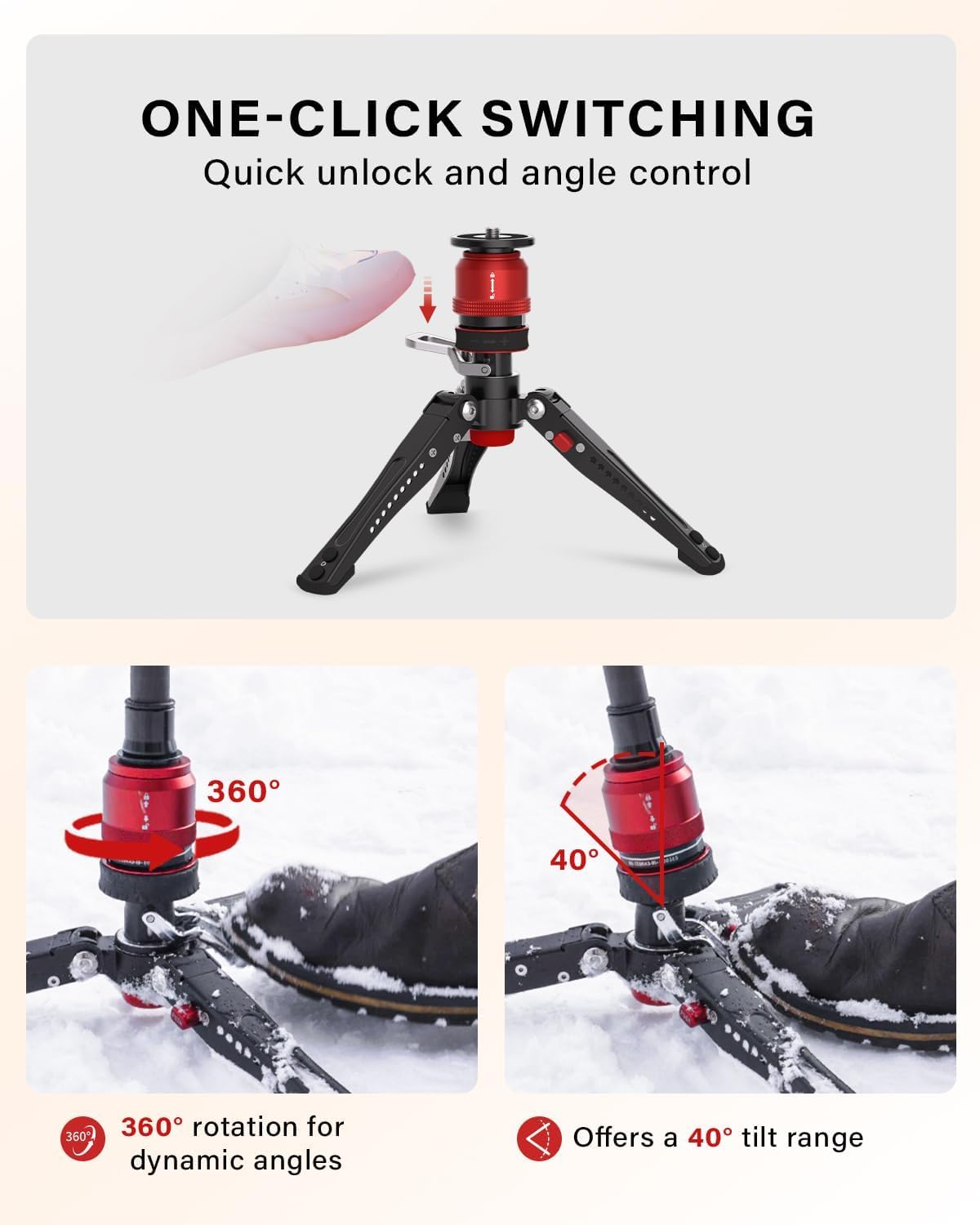 IFOOTAGE Cobra 3 Monopod Base-P Mini statyw biurkowy, niskoprofilowy minipod, mały statyw do aparatu, płynny obrót o 360°, śruby 1/10.2 cm i 3/20.3 cm, obciążenie do 8 kg