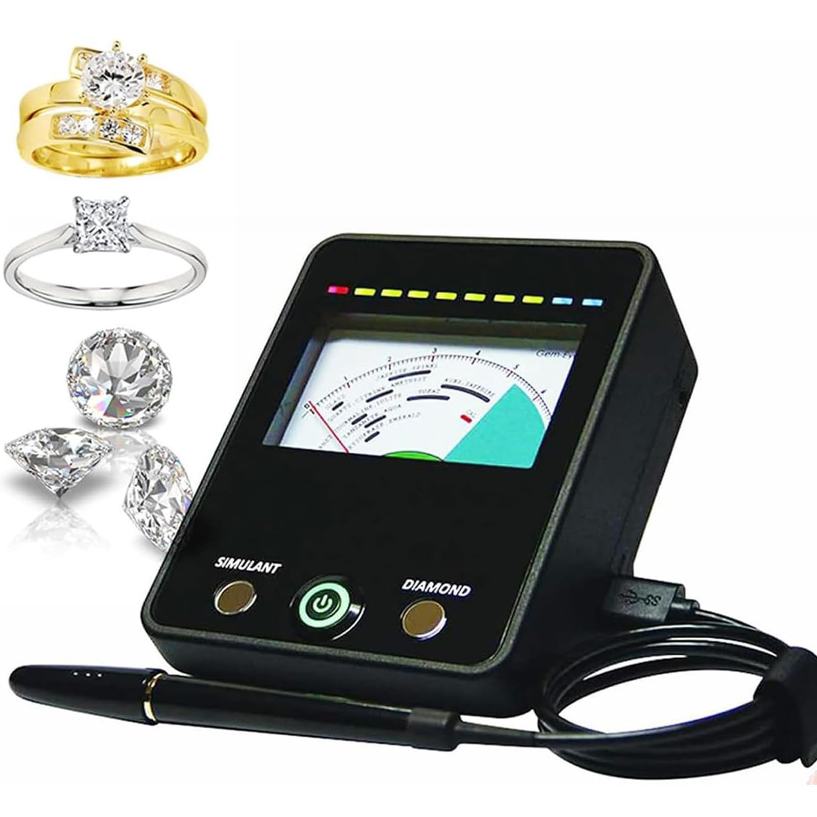 Tester Moissanite, Zestaw Narzędzi Do Testowania Biżuterii LED, Wysoka Dokładność Ze Wskaźnikiem, Automatyczna Kalibracja, Tester Kamieni Szlachetnych Z Odczytem I Dokładnością