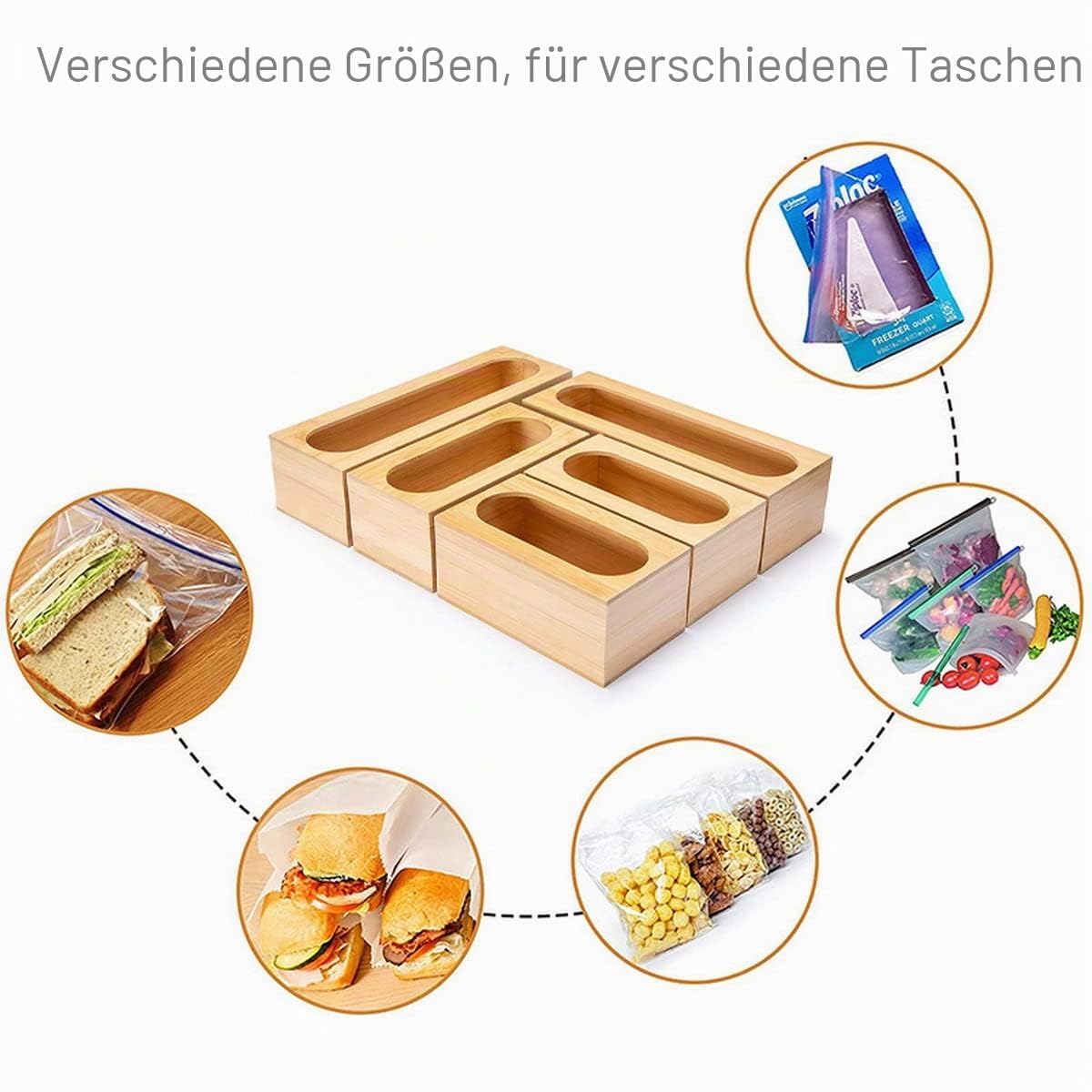 Generic 5 Stück Naturbambus Lebensmittel-Organizer, Braun, CADDY, Wandmontage, Organizer, Küchenschublade, Lebensmittelaufbewahrung, Snacks, Süßigkeiten, Verschiedene Größen