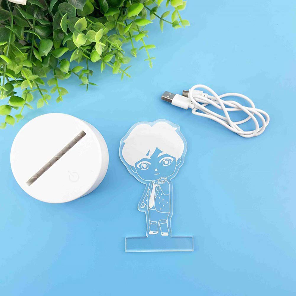Saicowordist Kpop BTS Bangtan Boys Cartoon Colorful LED Night Light Acrylic USB Desktop Bedside Table Lamp A.R.M.Y Hot Gift(JIN)