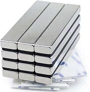 Neodymium Bar Magnets with Double-Sided Adhesive, 12 Pack Rare Earth Metal Neodymium Magnet - 60 x 10 x 5 mm