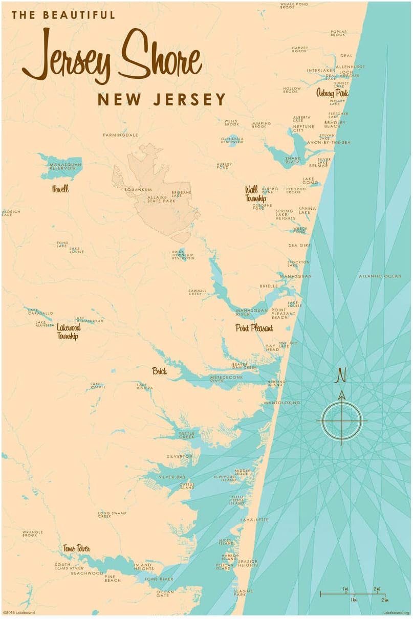 Amazon Com Jersey Shore New Jersey Map Giclee Art Print Poster By Lakebound 12 X 18 Posters Prints