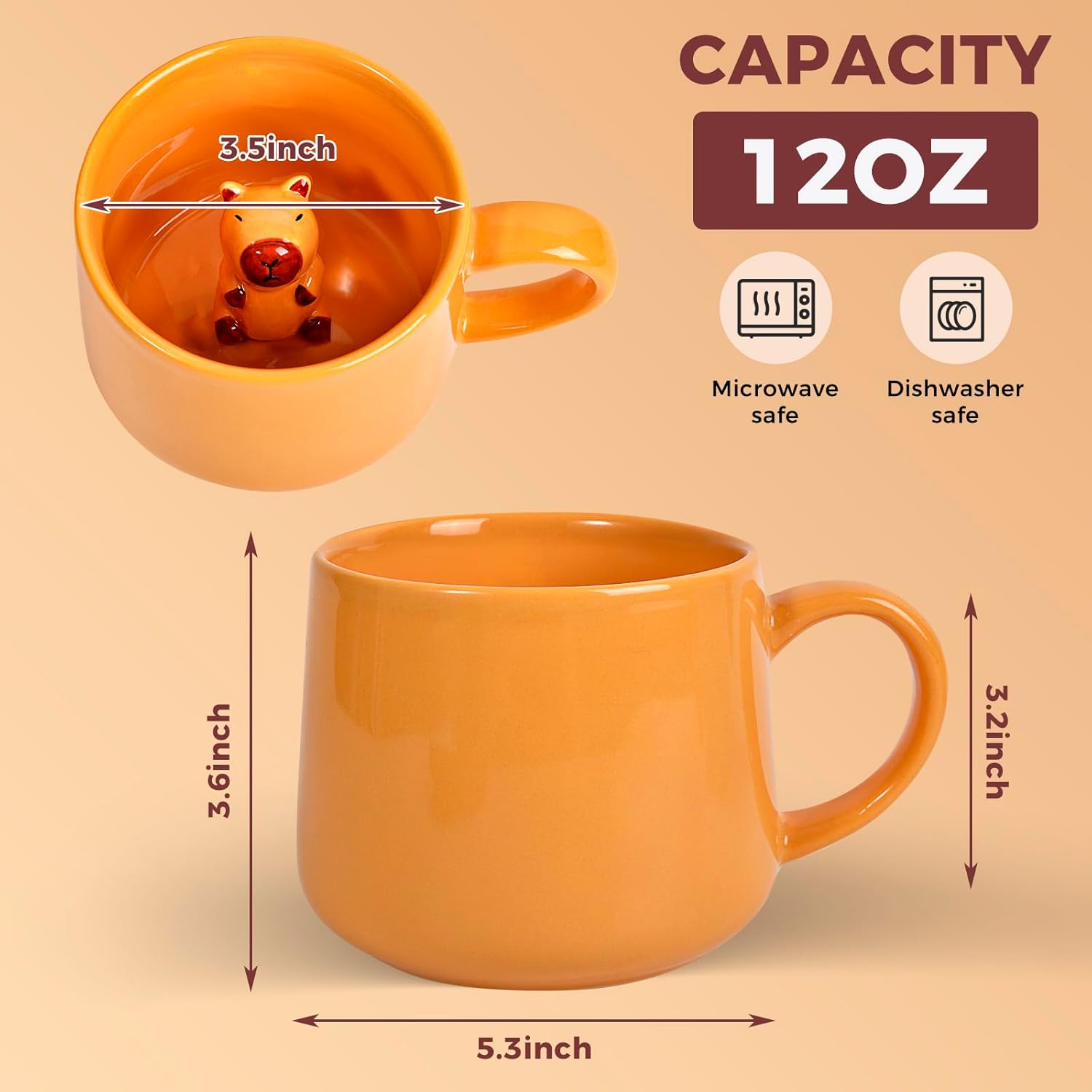 3D Capybara Inside Ceramic Coffee Mug Cup - 12 Oz Cute Mugs Teacup with Capybara for Women, Funny Print Stuff Novelty Chocolate Cup Cool Christmas Gift for Friends Adults Lovers - Image 2