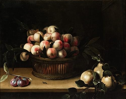 ArtDirect Louise Moillon 18x15 Gold Ornate Frame and Double Matted Museum Art Print Titled - Basket of Peaches, with Quinces, and Plums (After 1641)