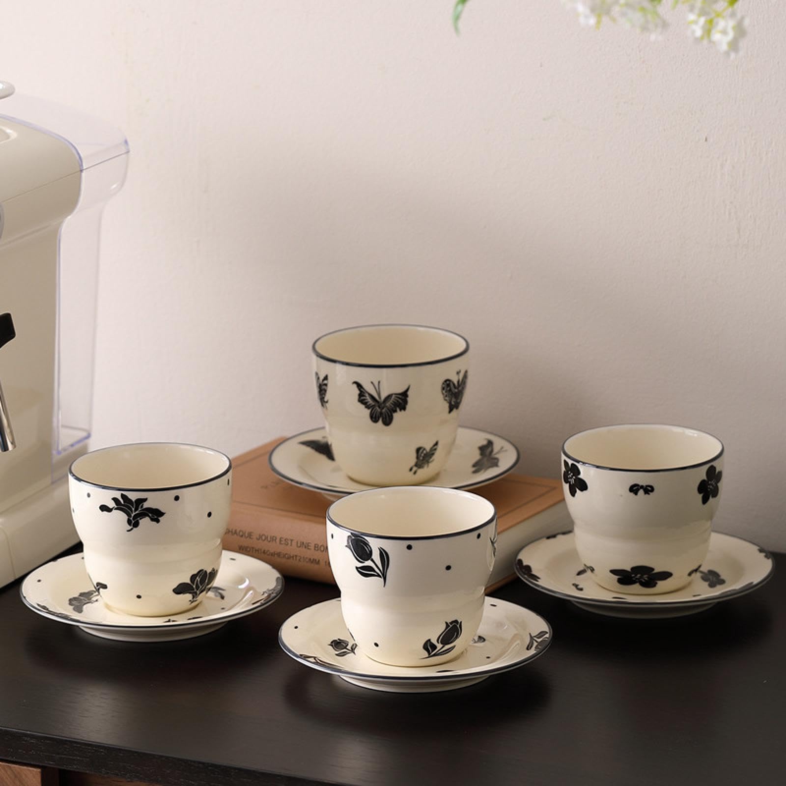 Taza de Espresso con platillo. Taza de café Sencilla con Forma de Mariposa. Taza de café de cerámica. Taza de cerámica Creativa con Forma de Calabaza. Juego de Tazas para café latt
