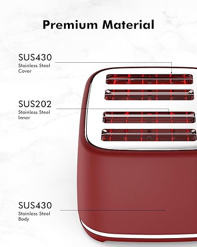 Miniatura 6 de Tostadora de 4 rebanadas, ranuras extra anchas, tostadoras retro de acero inoxidable Longdeem, 6 opciones de tostado, apagado automático y función