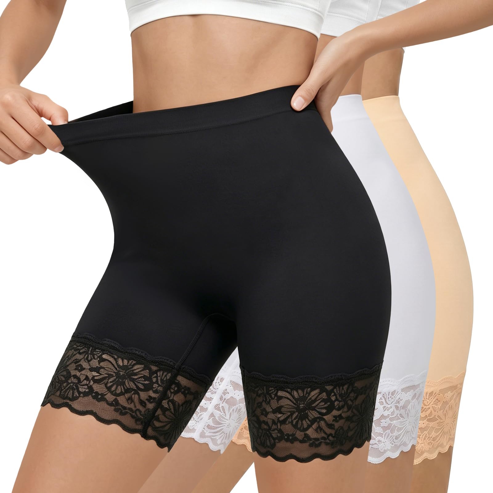 ZENUTA 3pcs Lace Slip Shorts for Under Dresses Women, Anti Chafing Shorts Women, Bloomers Boyshorts Panties Lace leggings