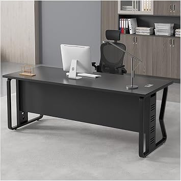 President Desk for Corporate People, L-Shaped Computer Desk, Executive Desk, Includes Wiring Box + Privacy Baffle, Left & Right Switching Side Cabinet, PC Compatible, Work Desk Black, 47.2 x