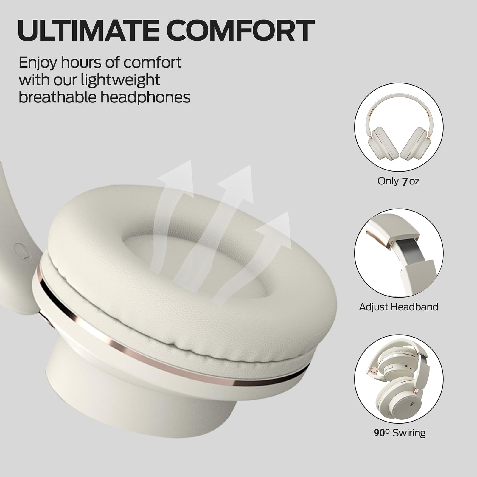 Foldable Bluetooth Headphones with Hidden Mic, Portable Over-Ear Wireless Headphones for Cell Phone, PC, Laptop, Suitable for Music, School, Workouts, and Gaming (White)