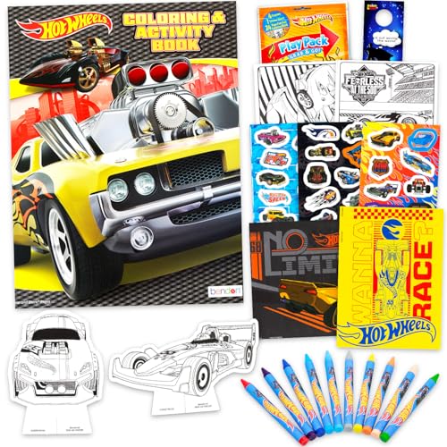 Hot Wheels Set di attività definitive - Pacchetto di arti e mestieri con libri da colorare di auto da corsa, adesivi, giochi, puzzle, disegni e altro ancora | Attività Hot Wheels per ragazzi, bambini