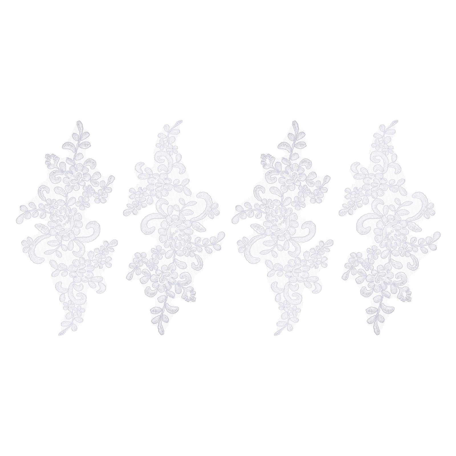 sourcing map 4 Pcs Flower Lace Appliques 3D Embroidery Lace Patch Sewing Addition Embellishments for Wedding Bridal Dress Clothes DIY Crafts Accessories Decoration, Bright White (23cm)