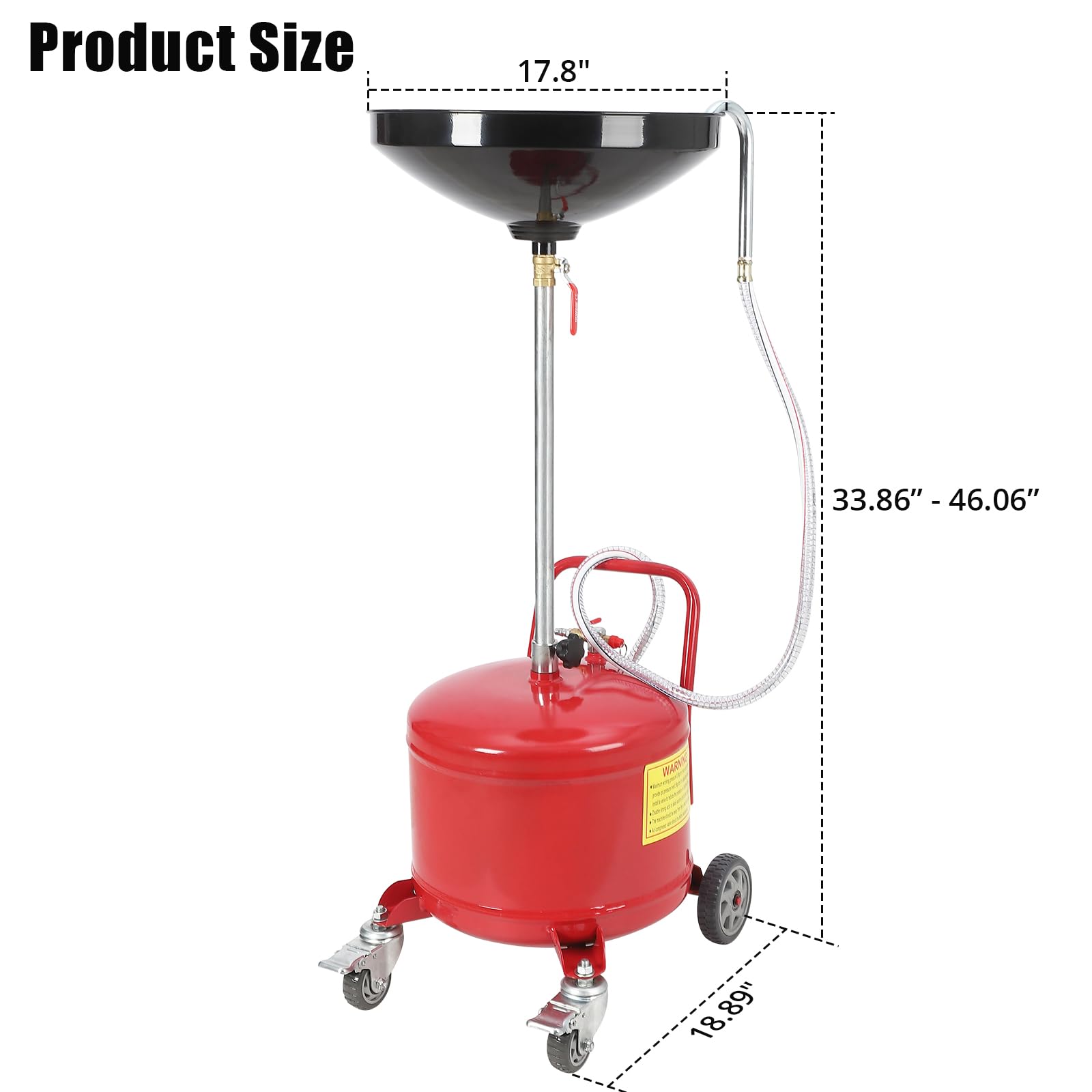 Serbatoio Scarico Olio esausto Portatile – 30L, Ruote robuste, Imbuto Regolabile, Funzionamento Pneumatico, indicatore Livello – per officine Auto e Garage – capacità: 30 L