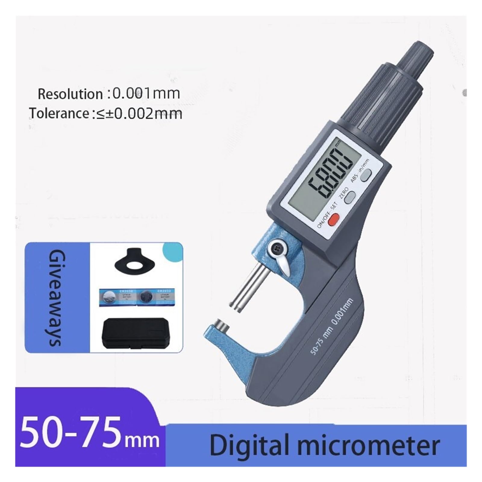 Micrómetro Exterior Digital 0-25/25-50/50-75/100MM Instrumentos de medición electrónicos Herramientas calibradores Espiral de Alta precisión(50-75mm)