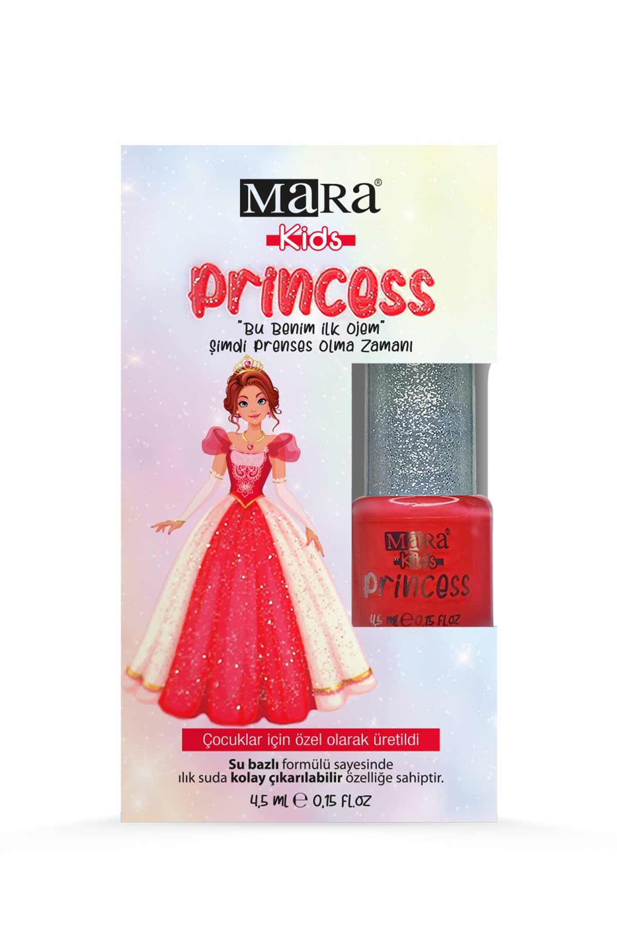 MARA KOZMETİK Princess Yıkanabilir Su Bazlı Çocuk Ojesi - Kırmızı (Törpü Hediyeli)