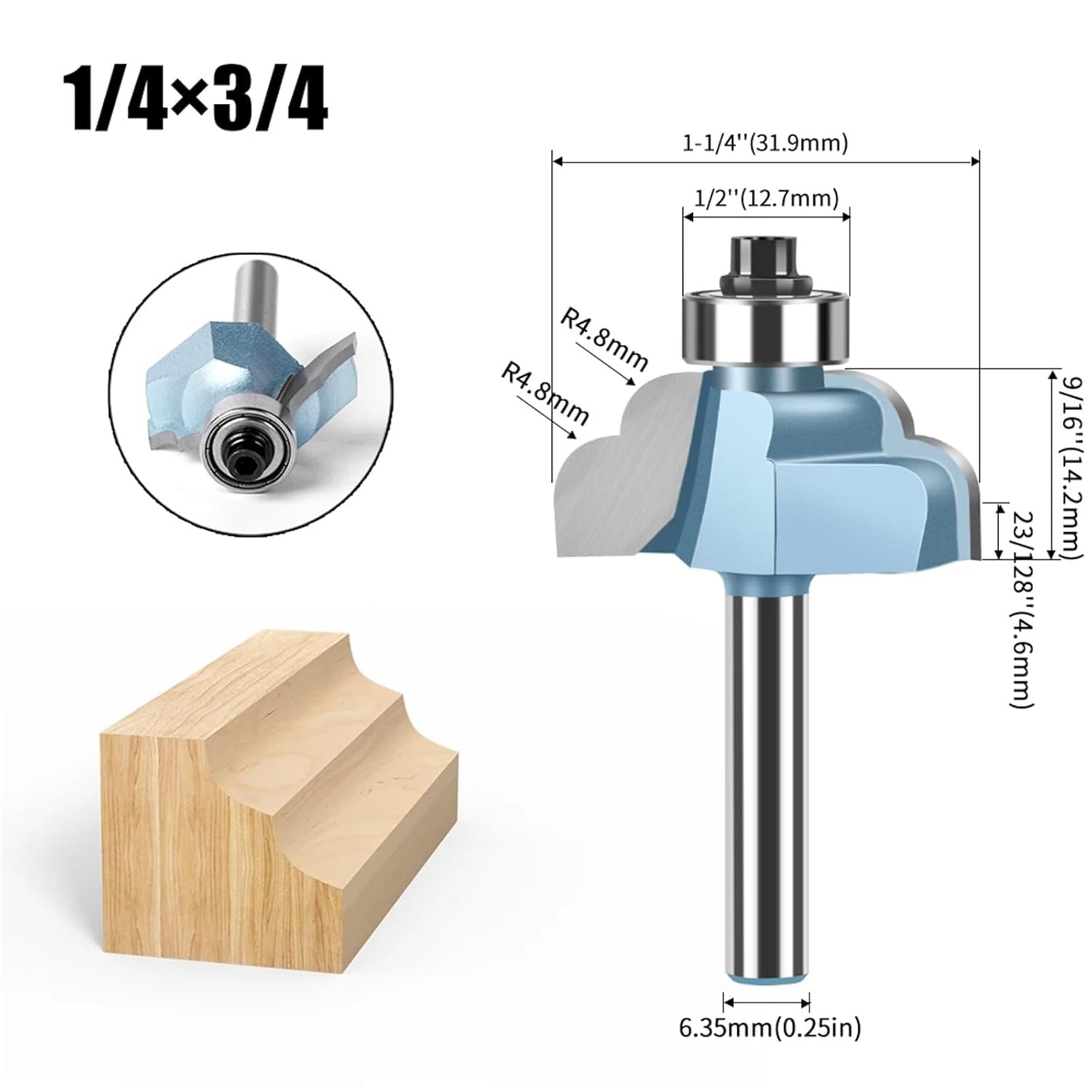 8mm 1/4in Shank Moulding Bit with Bearing Carbide Router Bit Door Handrail Line Tenon Cutter Woodworking Tools 1Pcs(35mm)
