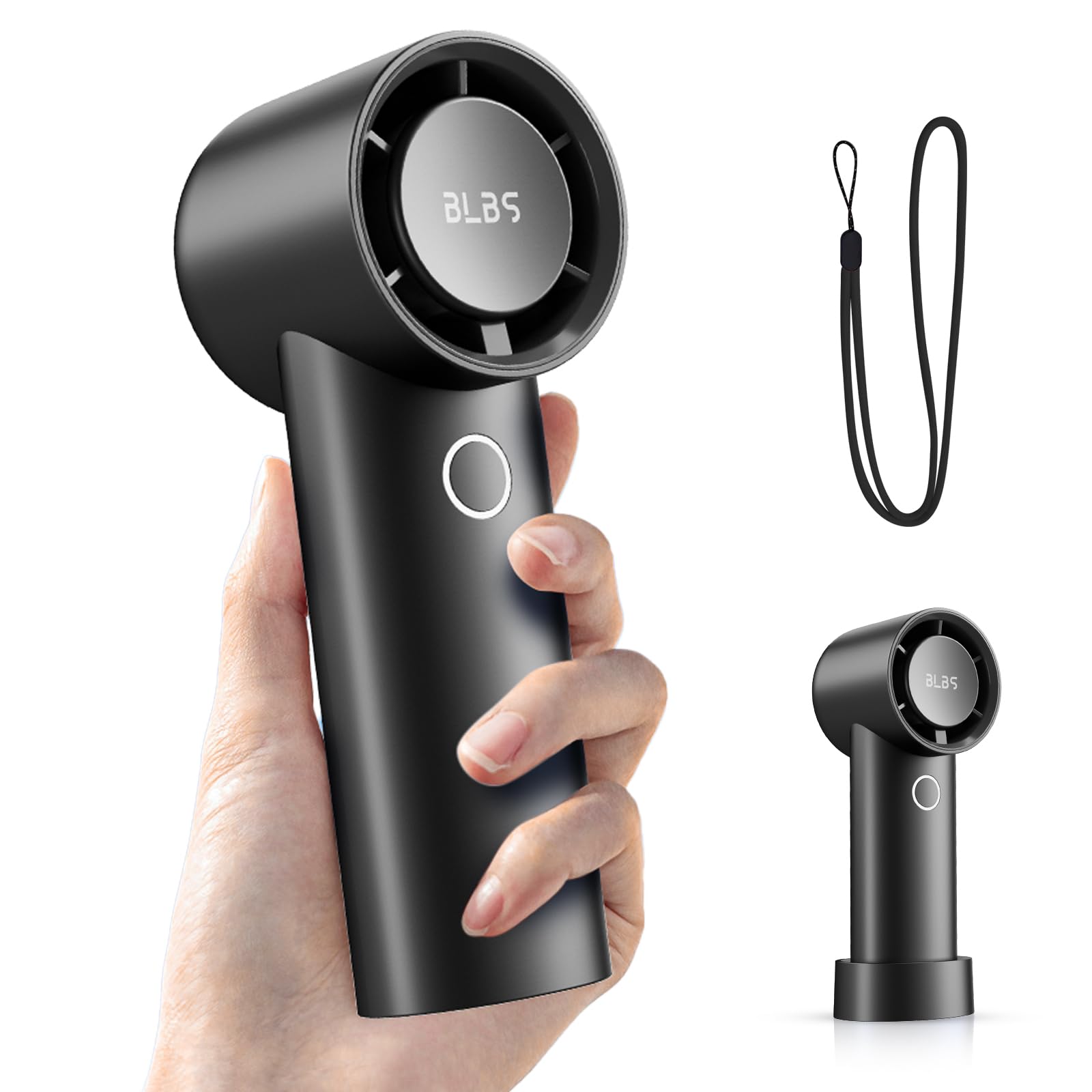 Portable Handheld Fan 15000RPM High-Speed Turbo Personal Mini Fan, 14Hrs 6000mAh Rechargeable Hand Fan, 4 Speeds Electric PortableFan with Base & Lanyard, Beach Face Fans for Men Women Kids Gifts