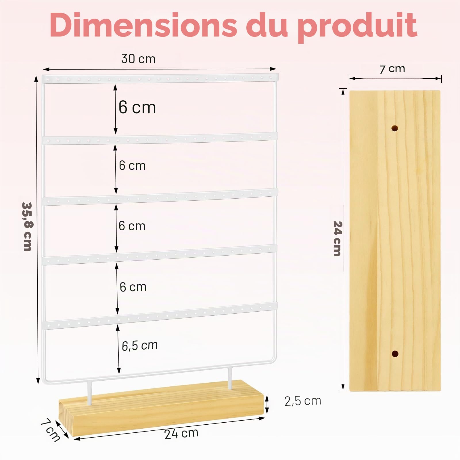 Porte Boucle D'oreille, Organisateur De Bijoux à 5 Niveaux, à 120 Trous, Presentoir Boucle D'oreille Avec Base En Bois, Boucles D'oreilles Pour Le Rangement à Domicile Ou L'affichage En Magasin