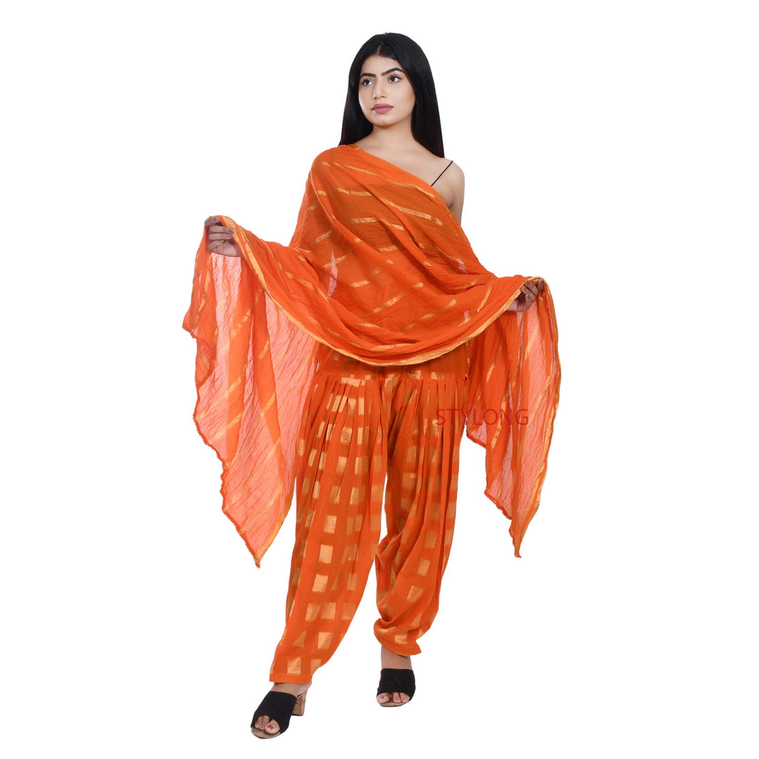 jaipuri Women's Loose Fit Patiala Pants (rrbarfi1_Orange_Free Size)-picture-37