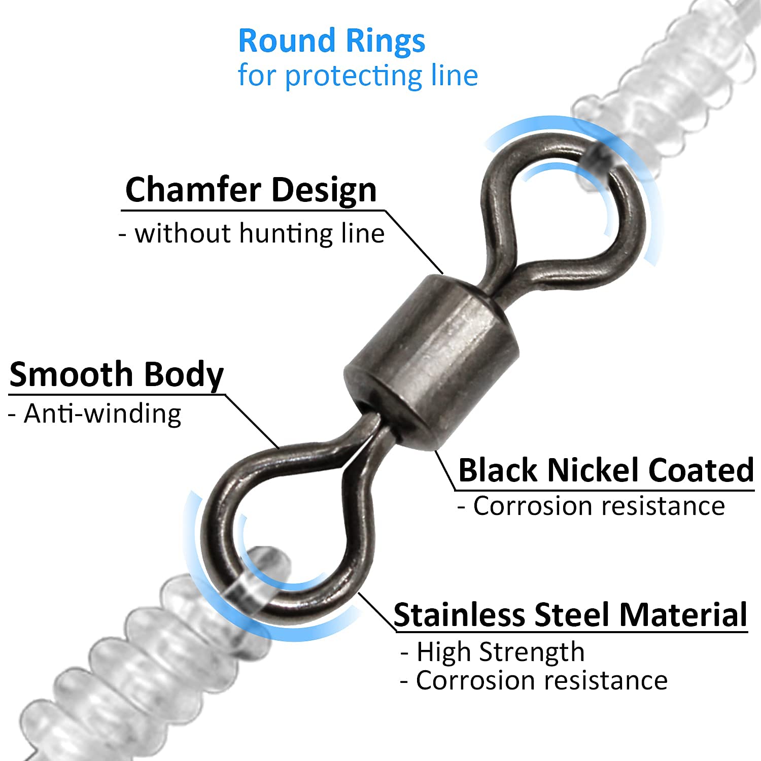 Fishing Barrel Swivel - 60/120pcs Rolling Swivels Stainless Steel Black Nickle Barrel Swivel Fishing Line Connector Fishing Tackle for Saltwater Freshwater Fishing 29 lbs - 335 lbs