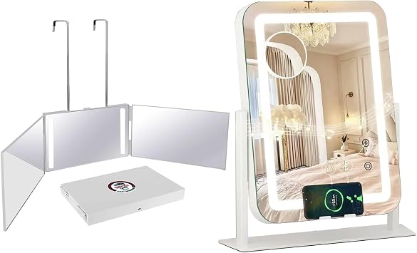 Dripex 5-in-1 Bluetooth Vanity Mirror with Wireless Charging and Lights & 3 Way Mirror with Lights