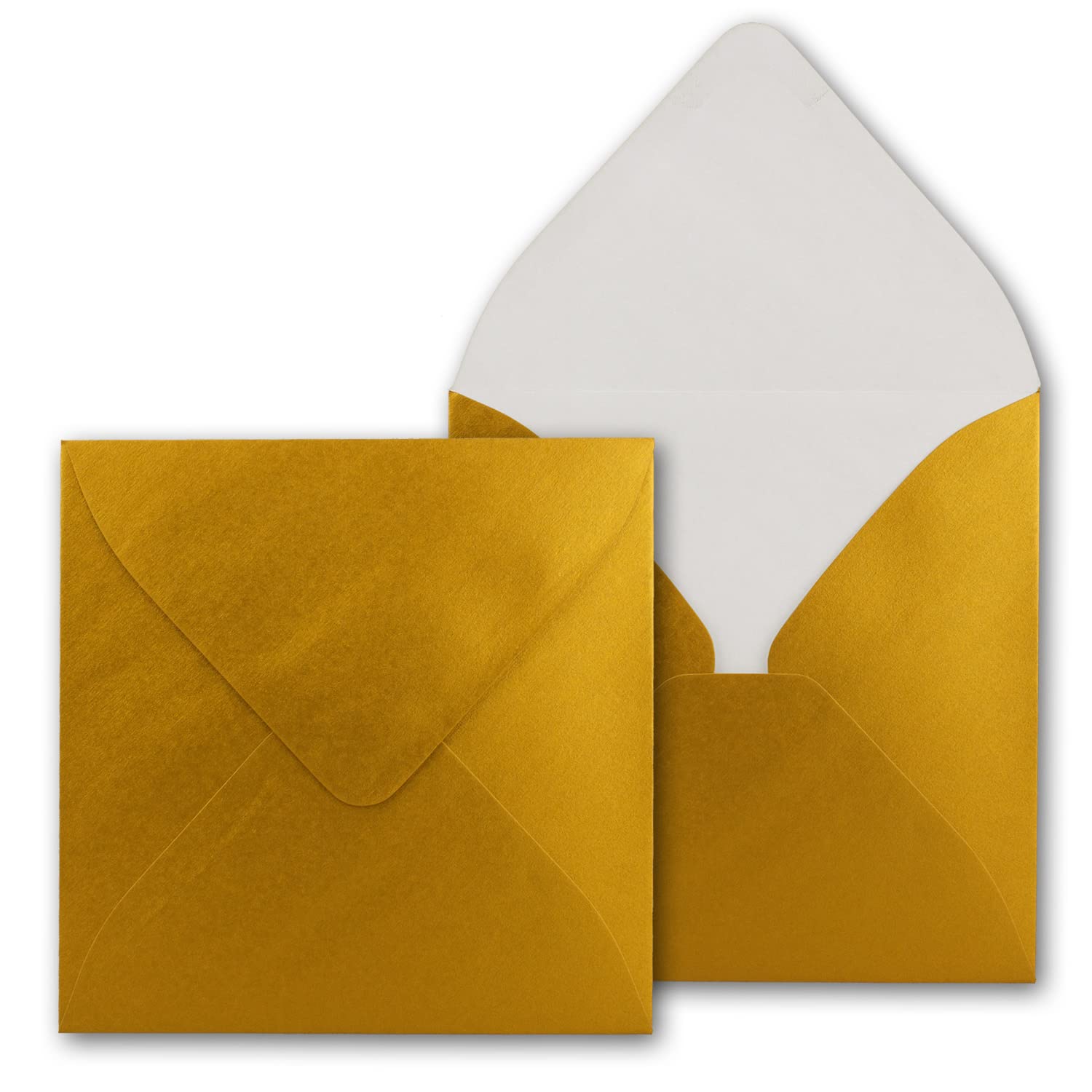50 Quadratische Briefumschläge 15x15 Cm – Gold Metallic, Feuchtklebend, 90 G/m², Made In Germany