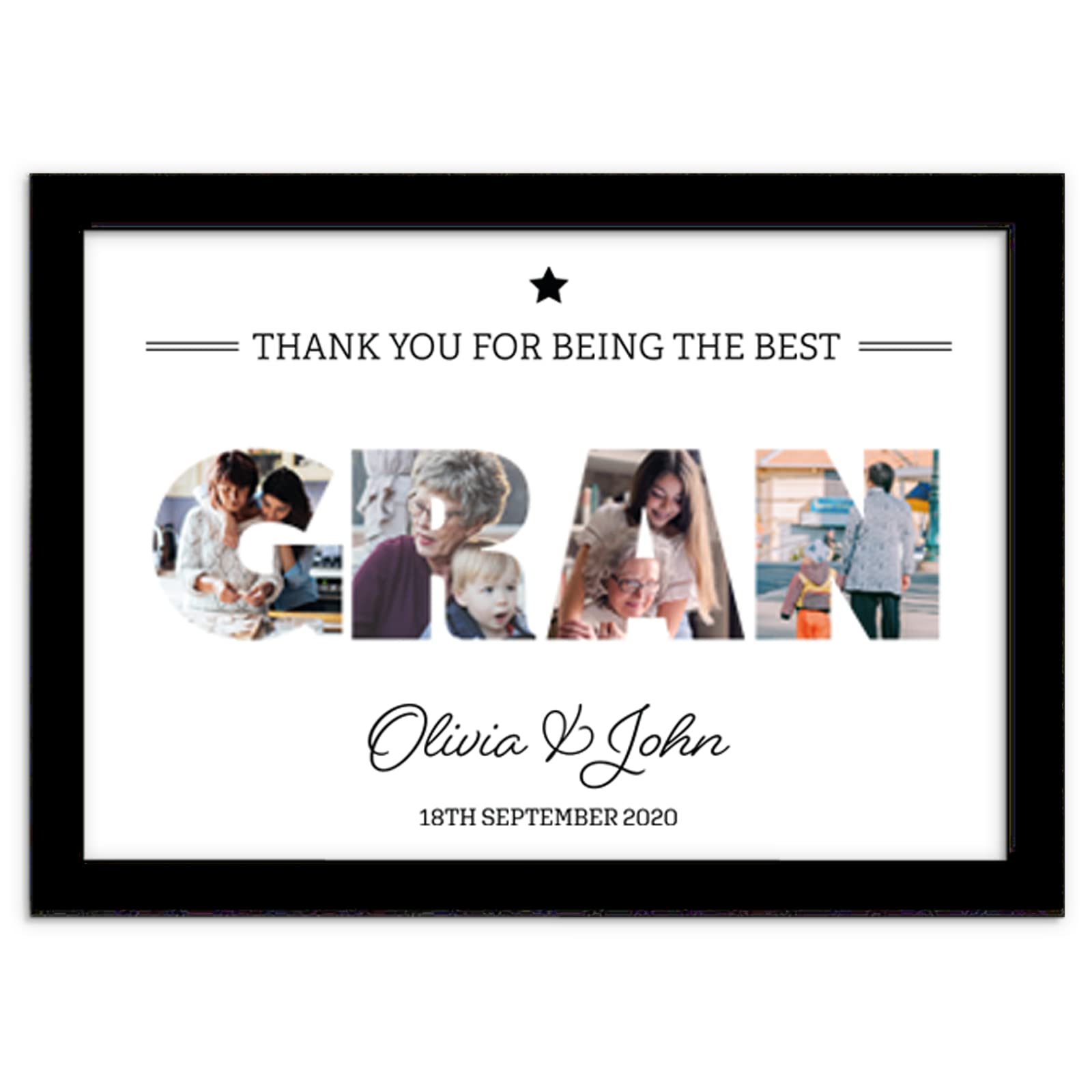 A4 Gran Personalised Photo Collage Framed Black