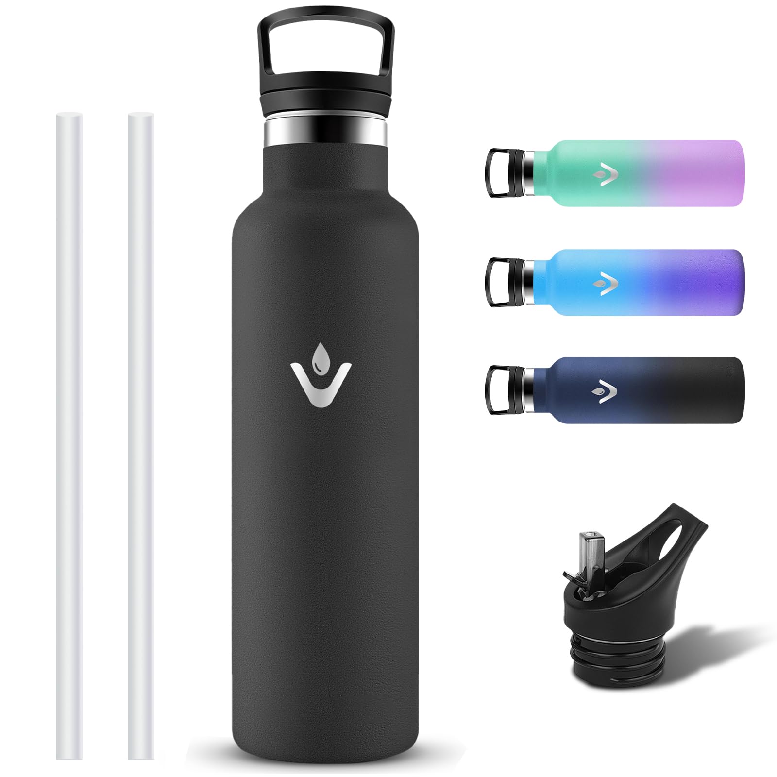 Grsta Insulated Water Bottle, 1 Litre Leak-Proof Water Bottle, Reusable Thermal Bottle, Thermal Water Bottles with Straw, BPA Free Stainless Steel Water Bottles for Cycling, Sports, Travel