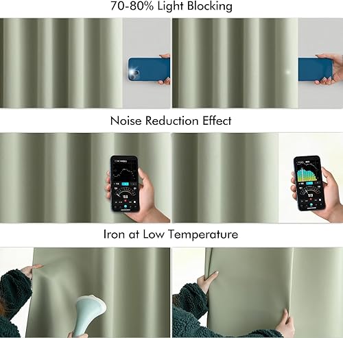 Miniatura 5 de MIULEE Cortinas Opacas de Pestaña Trasera Verde Salvia de 84 Pulgadas de Largo, Juego de 2 Paneles para Sala de Estar y Dormitorio, Privacidad