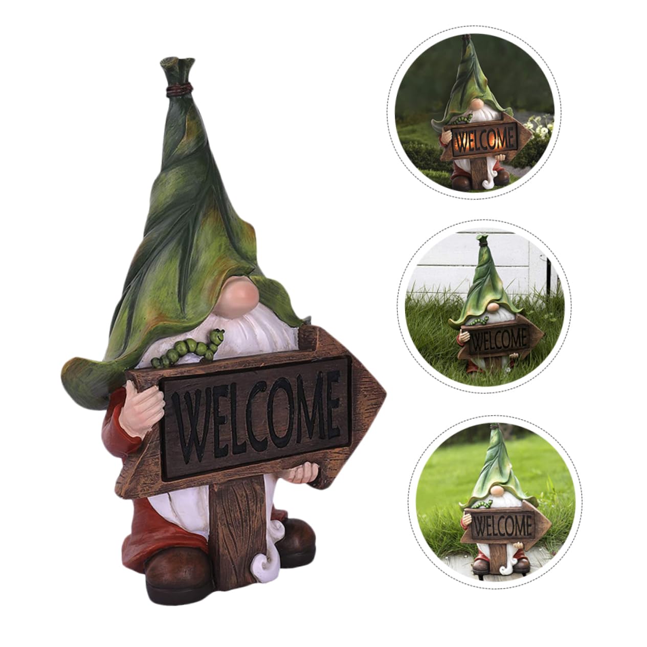 Garneck Luces de Solar Estatua de de Jardín Figuras de Gnomos de Resina Celebración de Señal de Bienvenida con Luces LED Solares Decoraciones Al Aire para Patio Patio