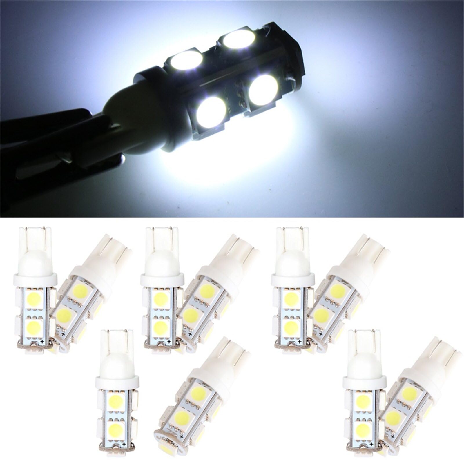 LBRST 10x T10 9-5050-SMD White LED Light License Plate Light Instrument Cluster Dash Panel Lights 168