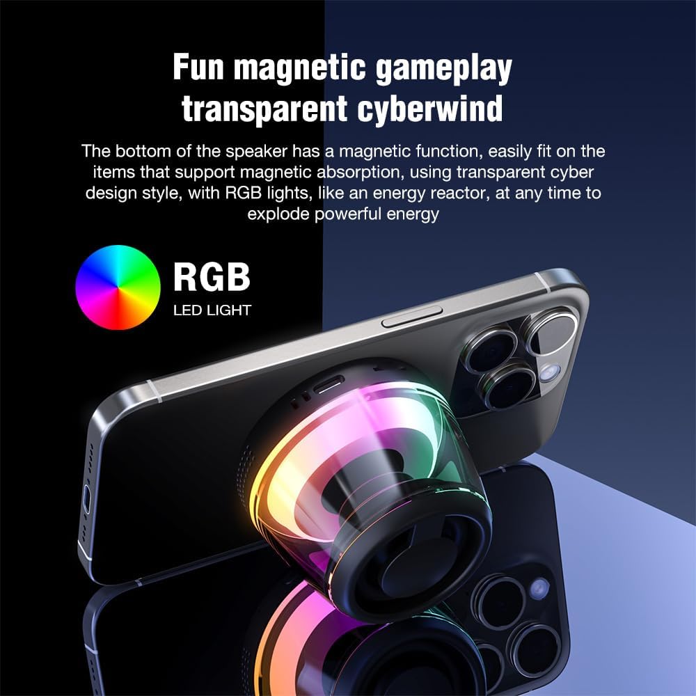 61KlT3O2e0L._AC_SL1000_ Caixa de som Bluetooth portátil com luz LED RGB, suporte magnético para celular, som 360°, à prova d’água IPX7, ideal para banho, festa e viagem