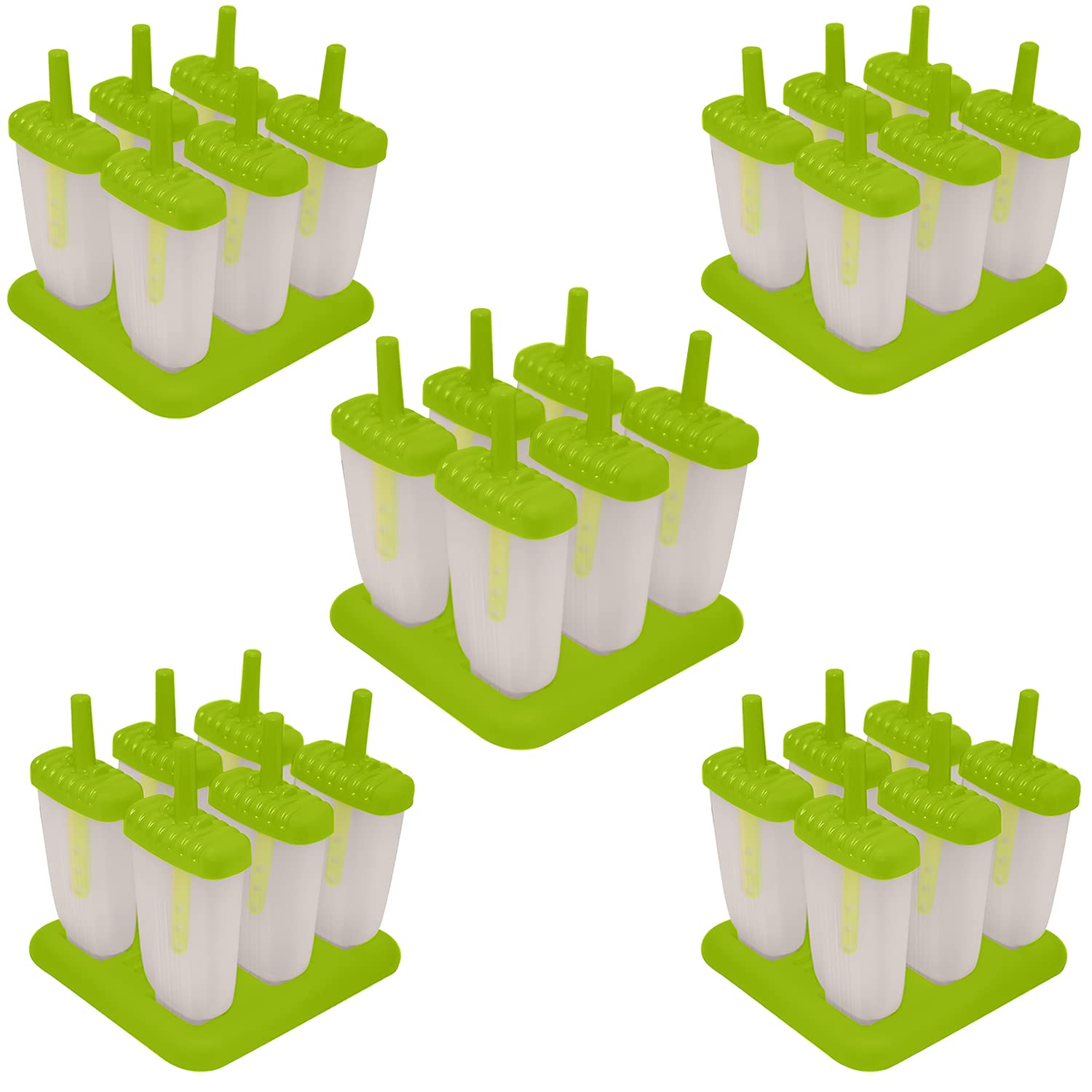 Set of 6 Plastic Reusable Ice Pop Makers, Homemade Popsicle Frozen Ice Cream Moulds Tray Kulfi Candy Ice Lolly Mold for Children & Adults - Green Color Pack of 5