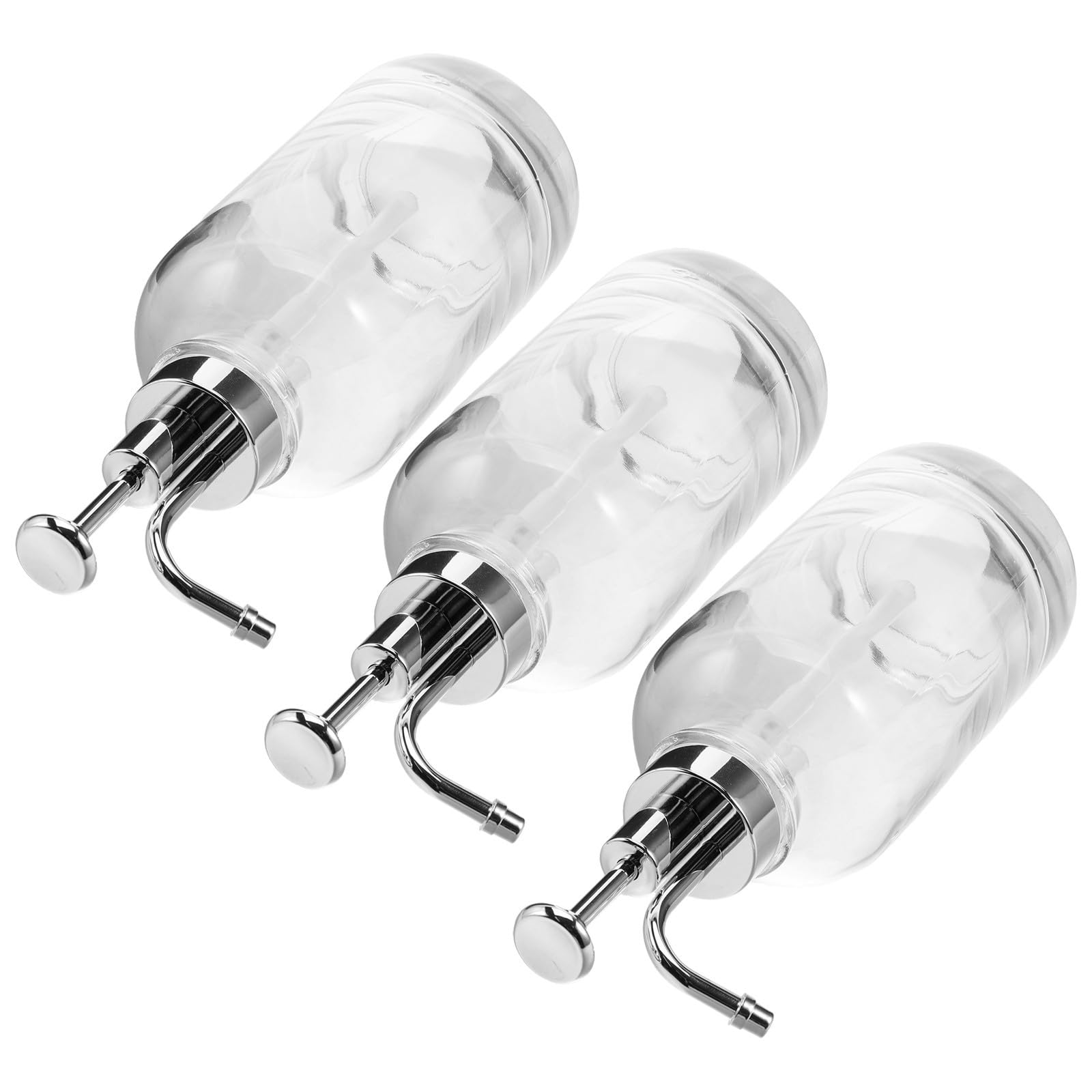 3 Pezzi Bottiglia Rotonda in Vetro Trasparente 500ml Pompa Argento