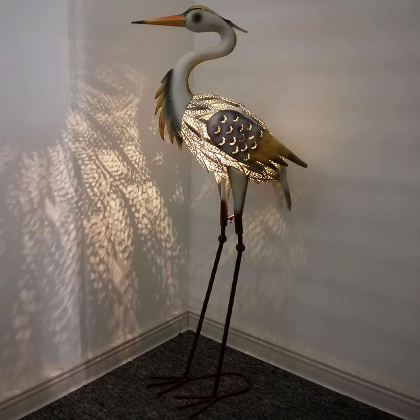 Escultura decorativa para jardín : estatuas de animales de metal para jardín alimentadas por energía solar, garza de metal pintada a mano con energía solar, escultura decorativa de pájaro, decoración