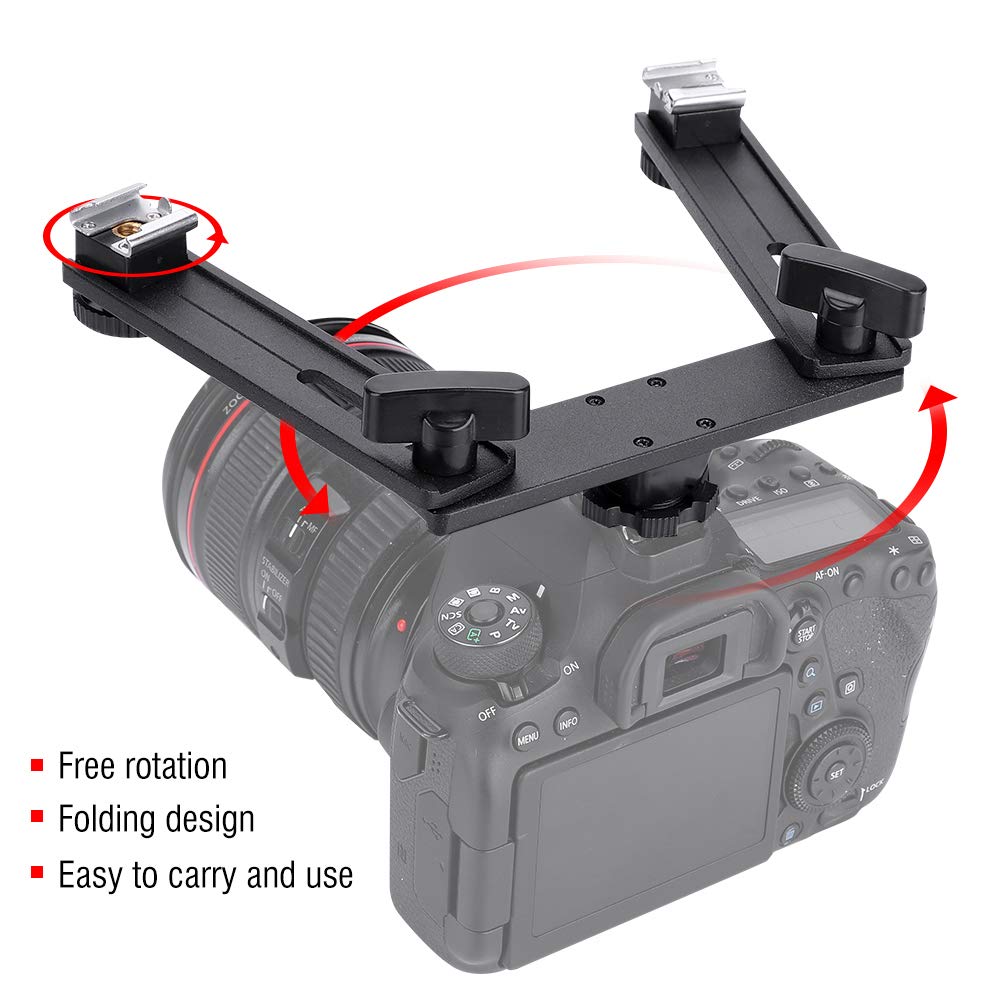 Staffa per torcia in metallo, supporto per staffa in lega di alluminio con doppia slitta, staffa per montaggio a soffitto della fotocamera, staffa per flash per fotocamera a forma di lega di