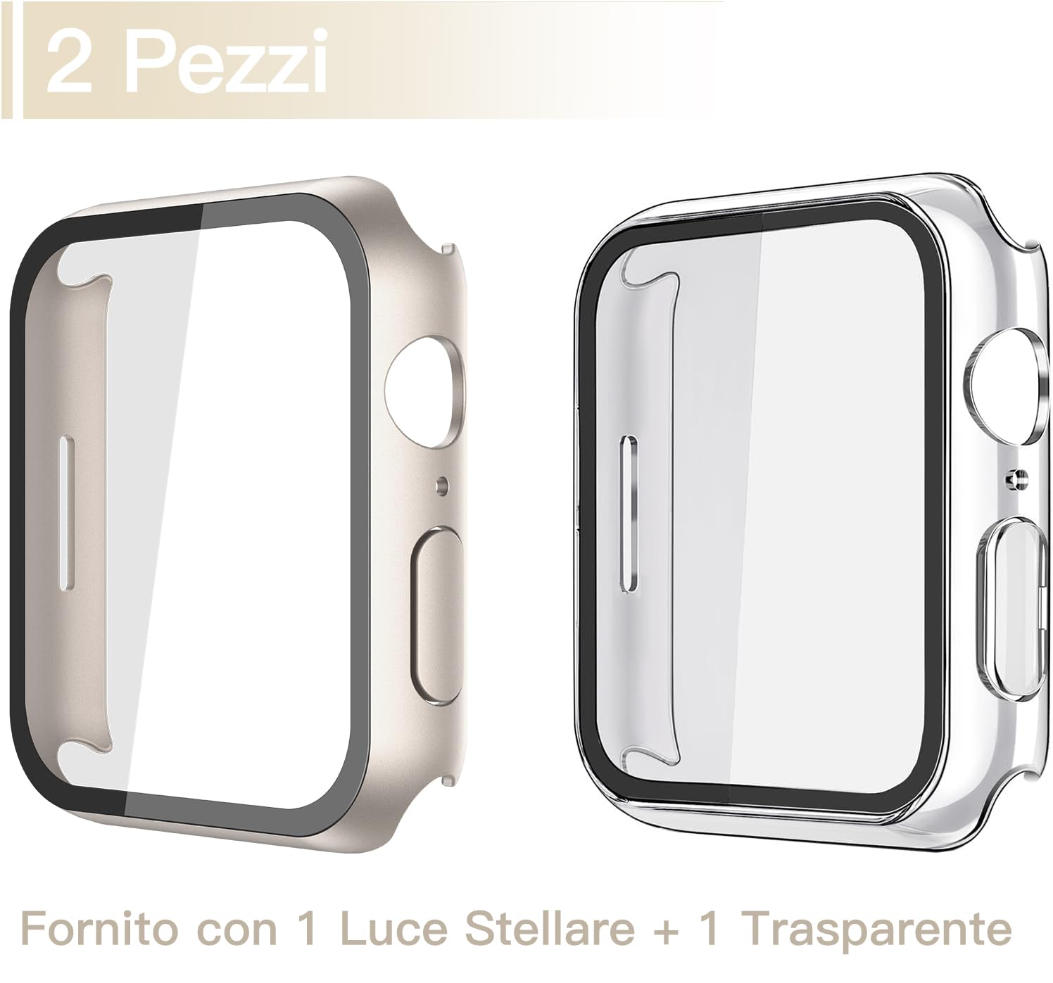 Misxi 2 Pezzi PC Cover Protezione in Vetro Temperato Compatibile con Apple Watch Serie 9 Serie 8 Serie 7 41mm, Custodia Resistente Graffi Leggero per iWatch, 1 Luce Stellare + 1 Trasparente