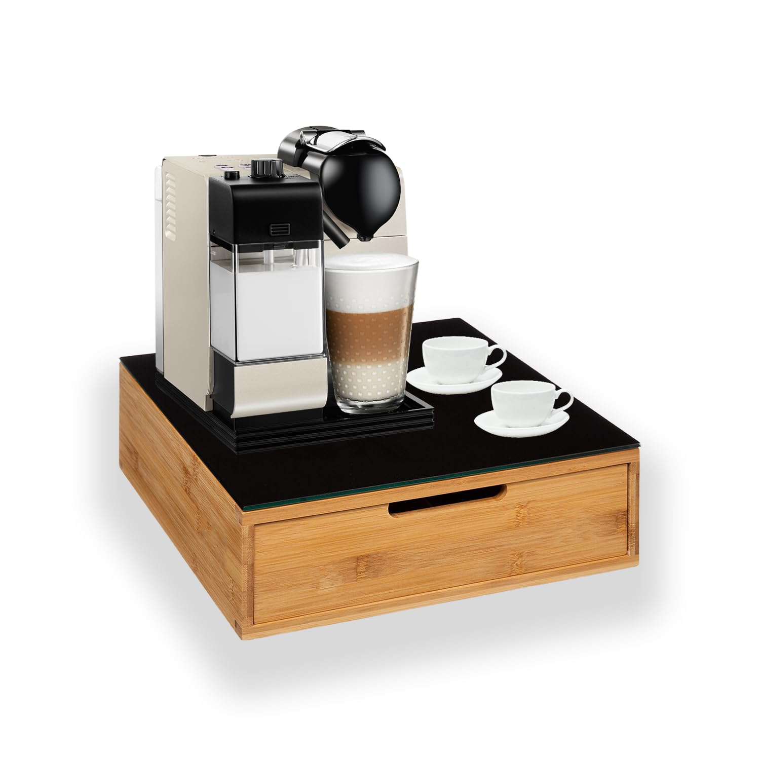 Portacapsule Bambù Con Cassetto Scomparti Caffè Organizzatore Capsule Cialde Tisane Tè Bustine Di Zucchero Bicchierini 30x30x10Cm