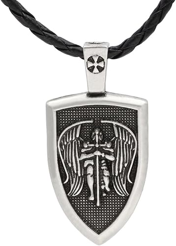 GuoShuang Amuleto hombres collar arcángel San Miguel Proteger Me San Escudo de Protección Colgante Joyería 2 Color Plateado, Blanco
