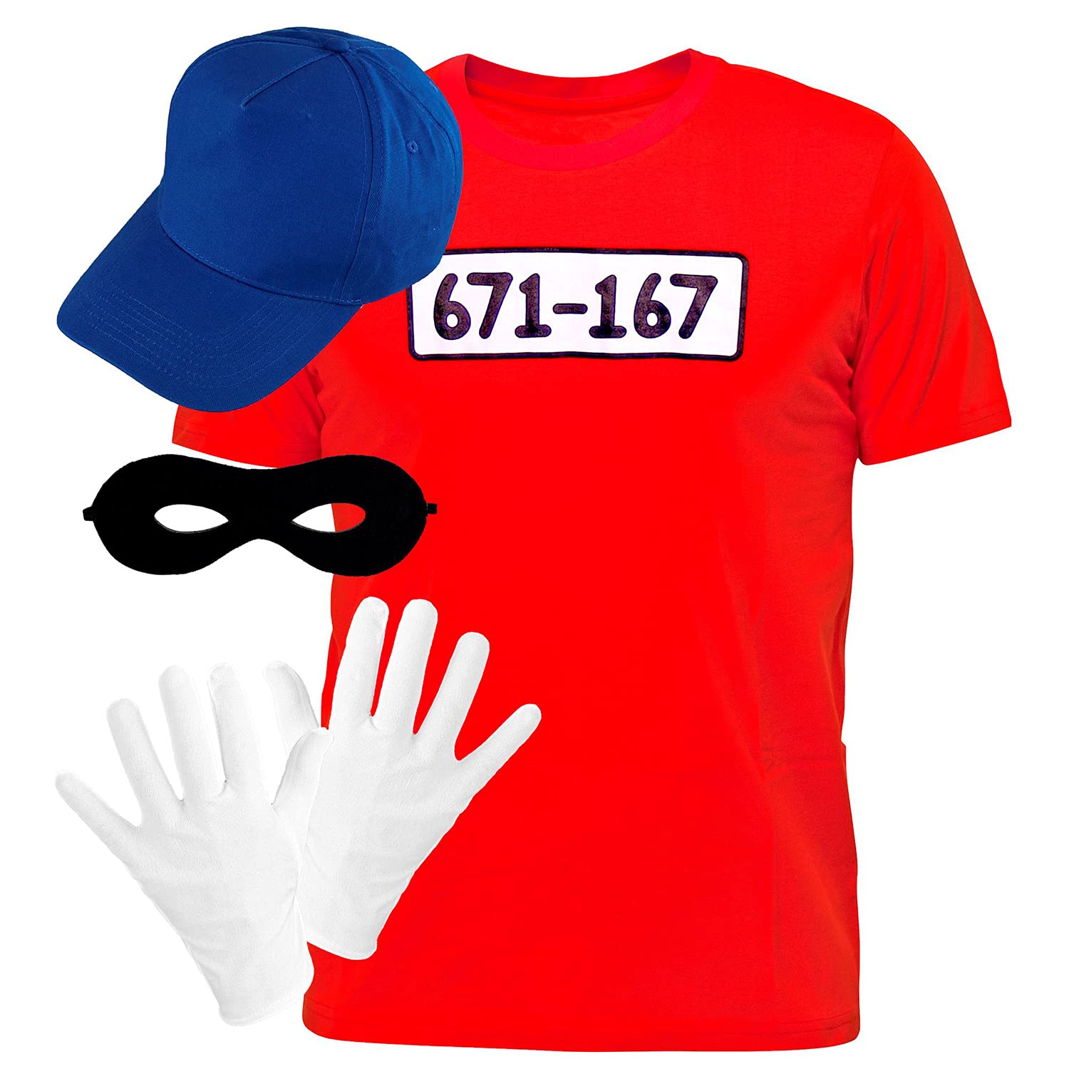 Widmann - Thief fancy dress set, T-shirt, gloves, eye mask and baseball cap, criminals, robbers, accessories, carnival, theme party