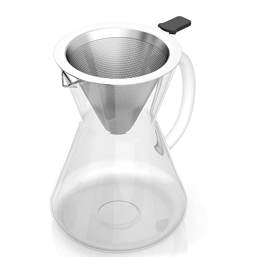 Pour Over Kaffeebrüher Mit Glaskaraffe - 600ml Mit Edelstahlfilter Und Korkdeckel
