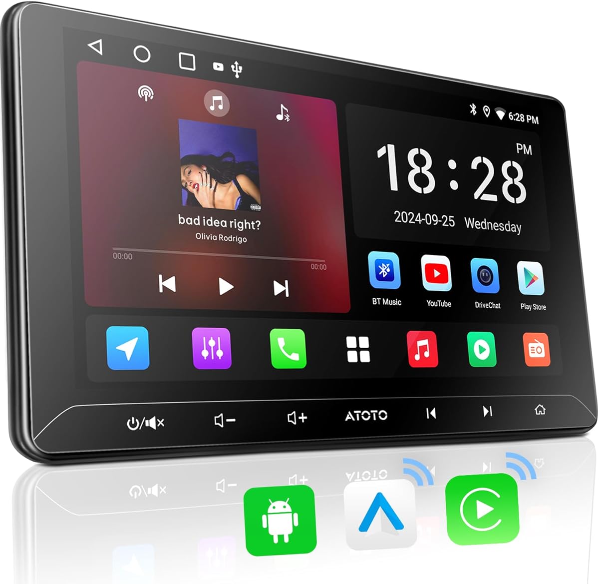 ATOTO A5L 10.1inch Android Double Din Car Stereo, Wireless CarPlay Android Auto, WiFi/USB Tethering, Touchscreen Bluetooth Radio, HD LRV, 24B-EQ DSP, SWC/FM/AM, MirrorLink, 2+32G, AI Chat&GPS Tracking