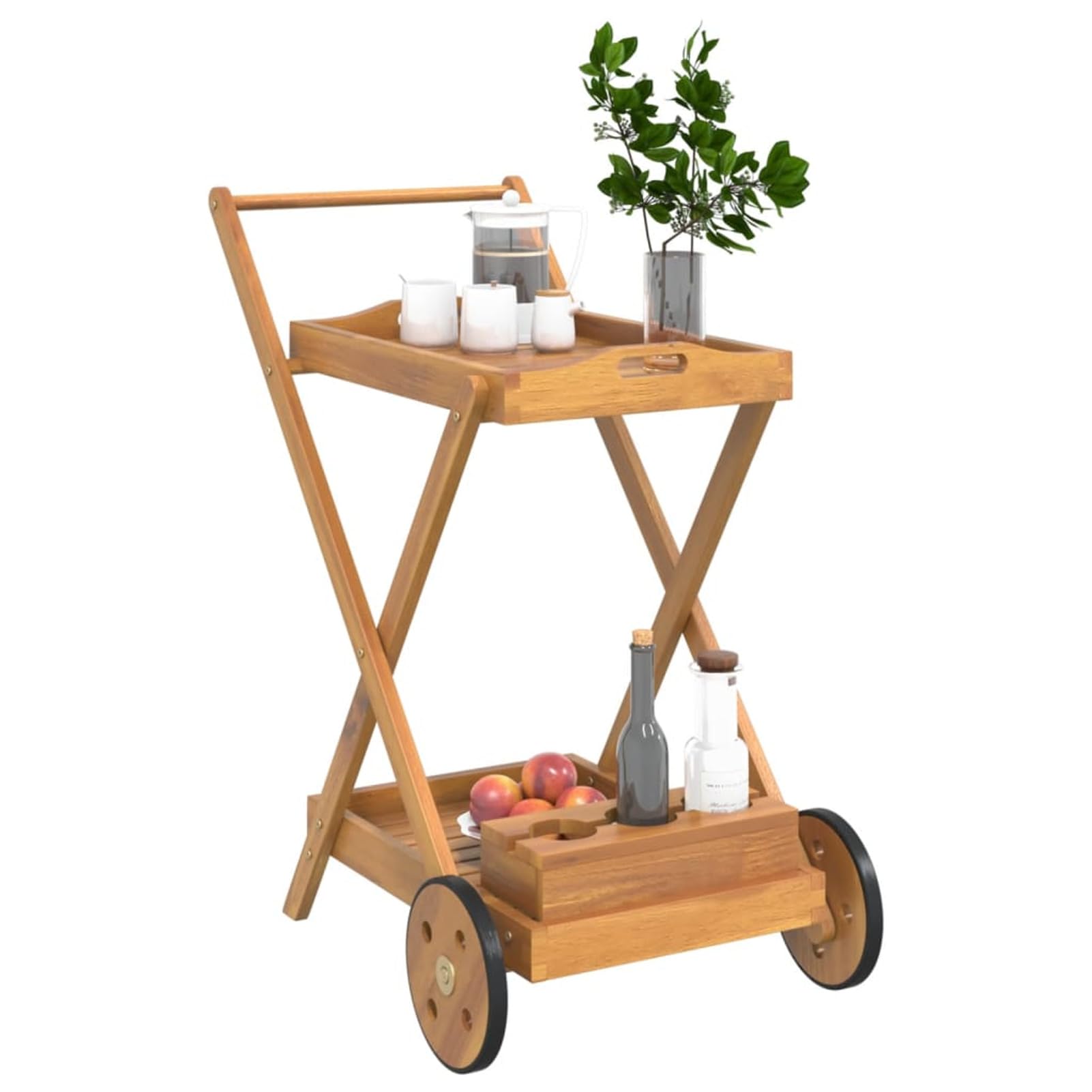 GuyAna Carrito Camarera Madera Maciza de Acacia 54x87x90 cm Carro de Cocina Carrito de Servicio Móvil Multiusos