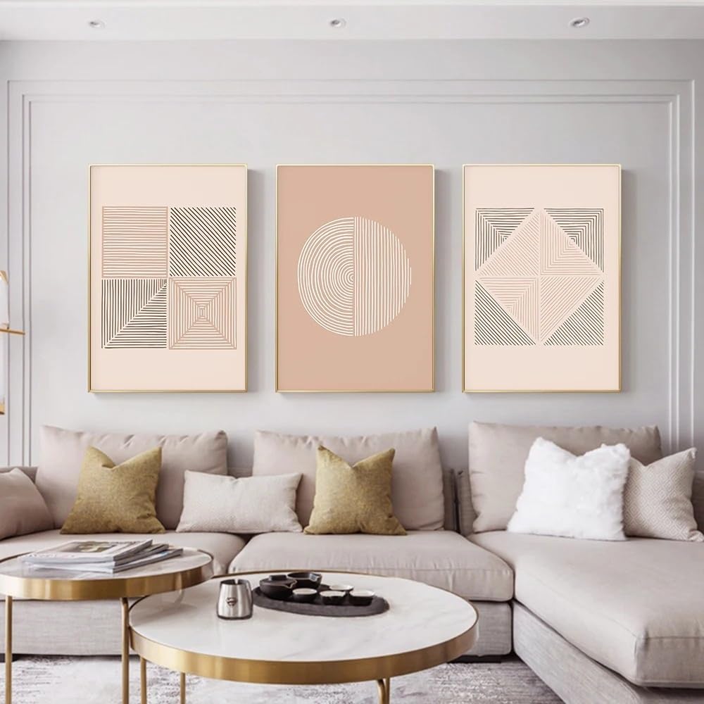 WUHBCZ Art Pictures-Abstract Poster Line Geometry Art Painting Canvas Print Beige Wall Art Pictures for Living Office Bedroom Room Home Decoration-40 * 60cm/3PCS (No Frame)